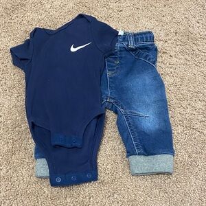 Nike Navy Bodysuit and Denim Jeans Set (Shirt 3mo & Jeans 3-6mo)
